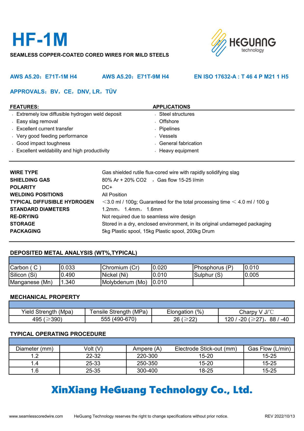 HF-1M Seamless Flux-Cored Wire Specification